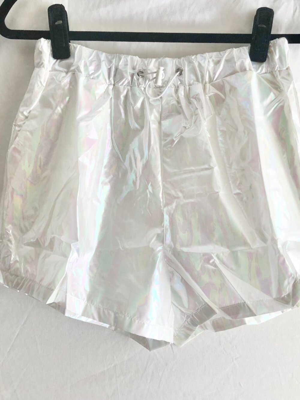 White Metallic Windbreaker Short Set Size S or L - Picture 5 of 6